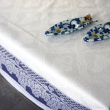 White and blue cotton tablecloth 300x180