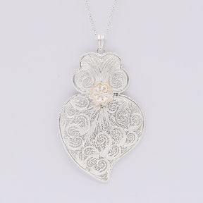 Pendentif Coeur de Viana en argent doré 11 cm I Vente bijoux argent Coração de Viana I Pendentif en argent - 11 cm