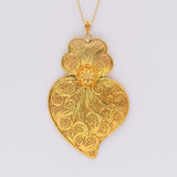Pendentif Coeur de Viana en argent doré 11 cm I Vente bijoux argent Coração de Viana I Pendentif en argent doré - 11 cm