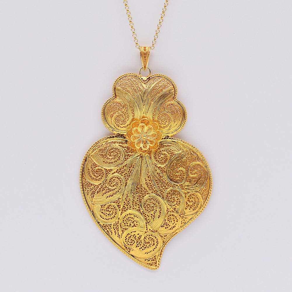 Pendentif Coeur de Viana en argent doré 11 cm I Vente bijoux argent Coração de Viana I Pendentif en argent doré - 11 cm