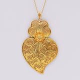 Pendentif Coeur de Viana en argent doré 11 cm I Vente bijoux argent Coração de Viana I Pendentif en argent doré - 11 cm