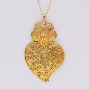 Pendentif Coeur de Viana en argent doré 11 cm I Vente bijoux argent Coração de Viana I Pendentif en argent doré - 11 cm