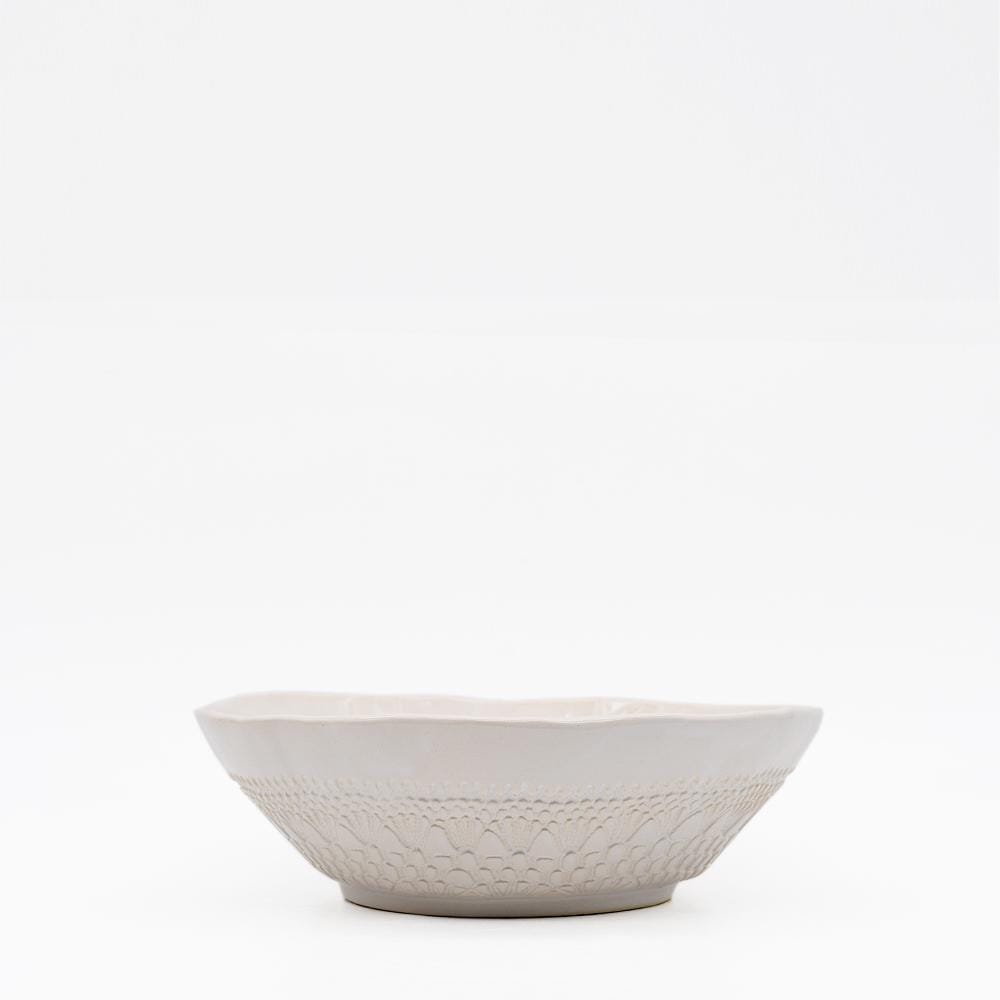 Petit saladier en céramique blanc I Motifs dentelles portugaises Saladier individuel "Carimbada" blanc - 19 cm
