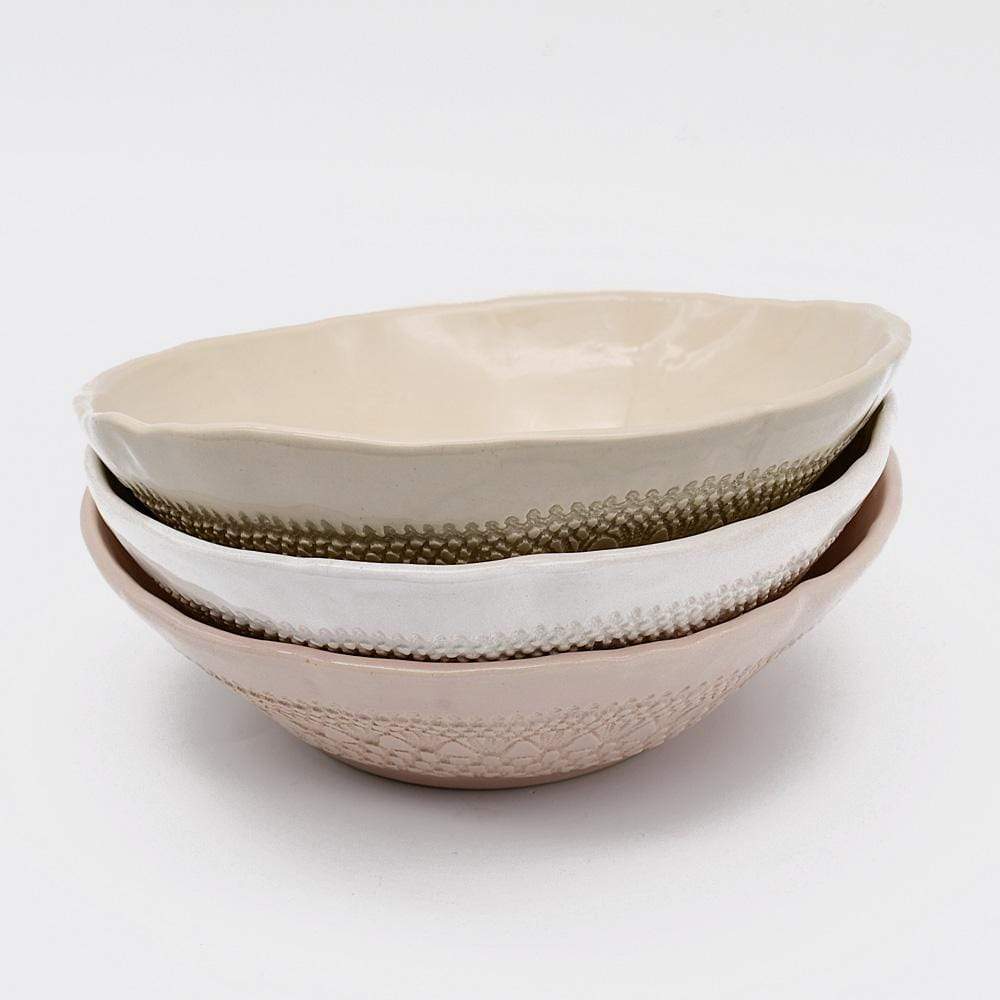 Petit saladier en céramique blanc I Motifs dentelles portugaises Saladier individuel "Carimbada" blanc - 19 cm
