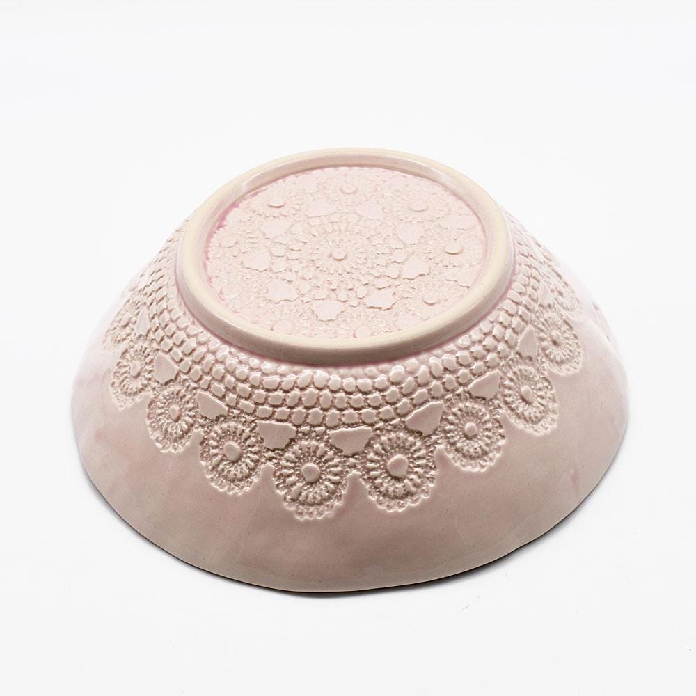 Petit saladier en céramique rose I Motifs dentelles portugaises Saladier individuel "Renda" rose - 19 cm 1