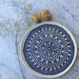 Petite assiette en céramique bleue I Motifs dentelles portugaises Assiette "Renda" bleue - 20 cm