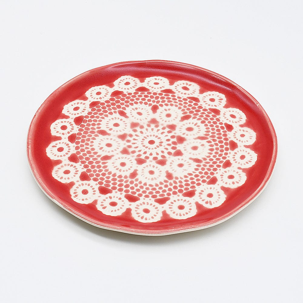 Petite assiette en céramique bleue I Motifs dentelles portugaises # DRAFT Assiette "Renda" rouge - 20 cm