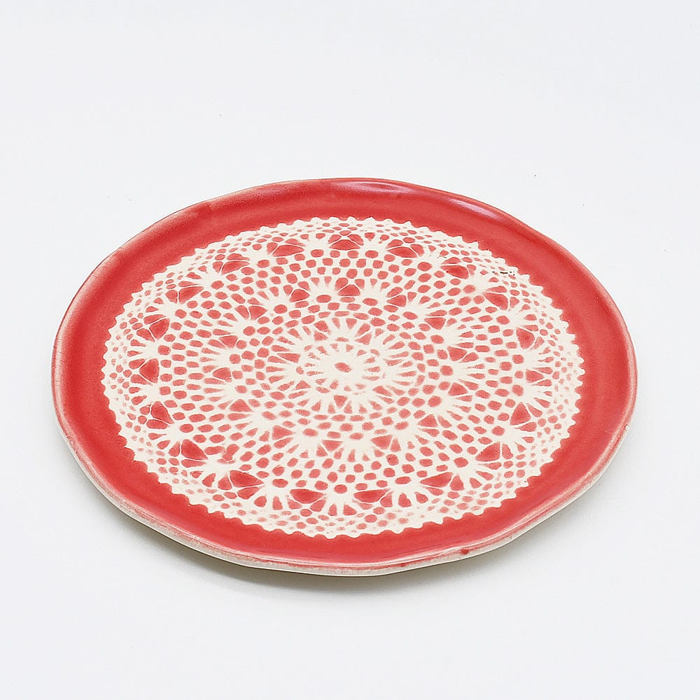 Petite assiette en céramique bleue I Motifs dentelles portugaises # DRAFT Assiette "Renda" rouge - 20 cm