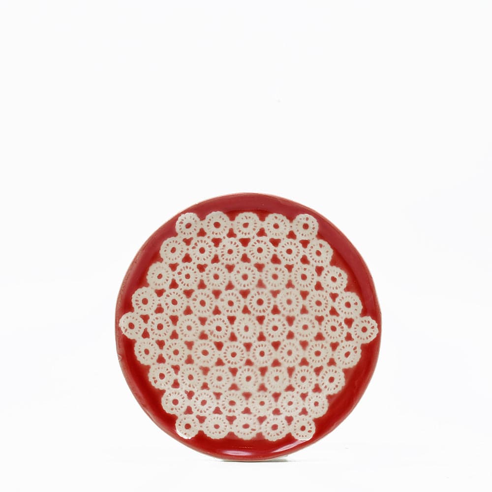 Petite assiette en céramique bleue I Motifs dentelles portugaises # DRAFT Assiette "Renda" rouge - 20 cm #3