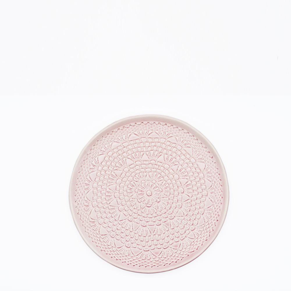Petite assiette en céramique rose I Motifs dentelles portugaises Assiette "Carimbada" rose - 20 cm