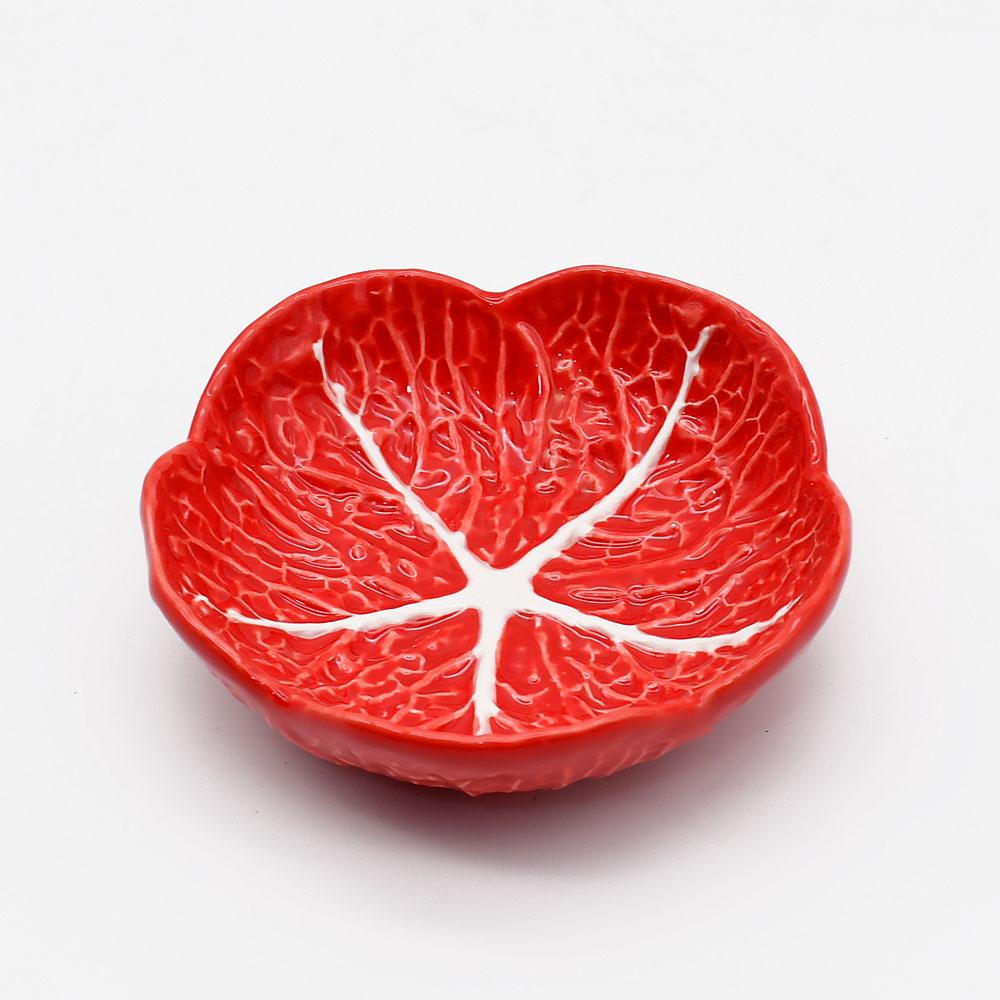 Petite assiette en forme de feuille de chou I Vaisselle portugaise Assiette en céramique "Couve" - 12 cm Rouge