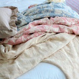 Plaid à franges en coton 170x120 - Bleu