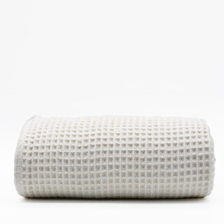 Plaid à franges en coton gaufré Blanc cassé Plaid à franges en coton gaufré 200x140 - Blanc cassé