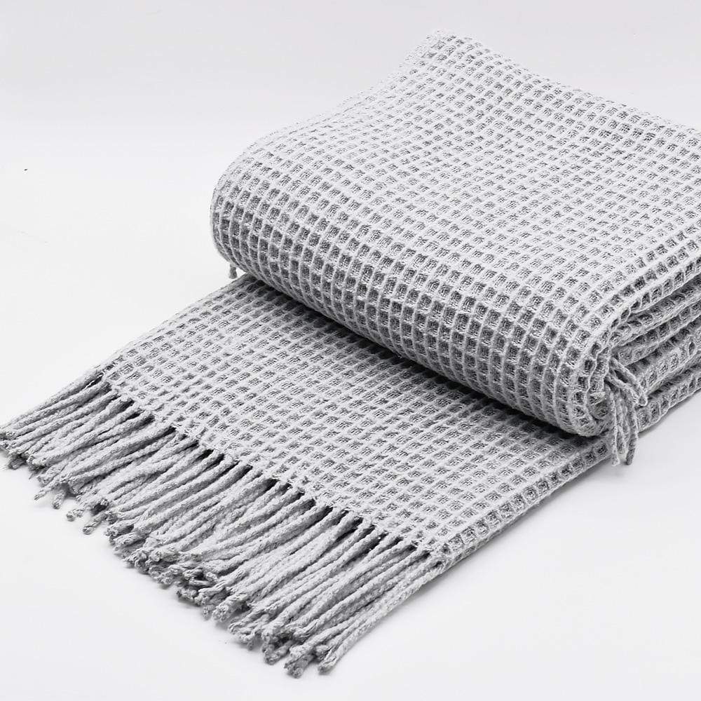 Plaid à franges en coton gaufré Gris clair Plaid à franges en coton gaufré 200x140 - Gris clair