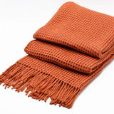 Plaid à franges en coton gaufré Orange Plaid à franges en coton gaufré 200x140 - Orange