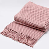 Plaid à franges en coton gaufré Rose Plaid à franges en coton gaufré 200x140 - Rose