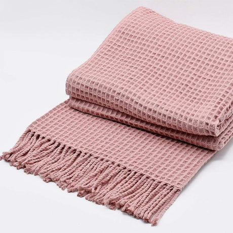 Plaid à franges en coton gaufré Rose Plaid à franges en coton gaufré 200x140 - Rose