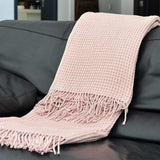 Plaid à franges en coton gaufré Rose Plaid à franges en coton gaufré 200x140 - Rose