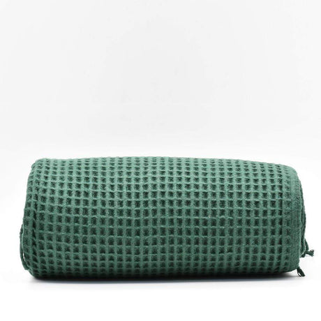 Plaid à franges en coton gaufré Vert foncé Plaid à franges en coton gaufré 200x140 - Vert foncé