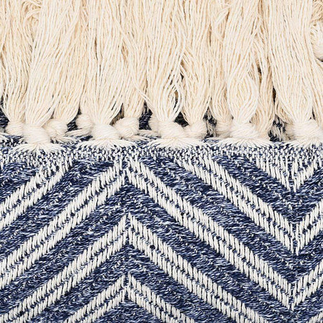 Plaid à franges en coton motifs chevrons bleu denim Plaid "chevrons" à franges en coton 200X135 - Bleu denim