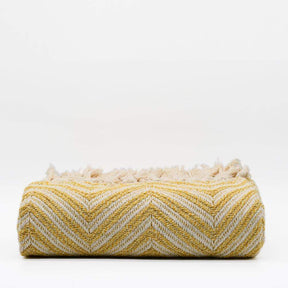 Plaid à franges en coton motifs chevrons jaune paille Plaid "chevrons" à franges en coton 200X135 - Jaune paille