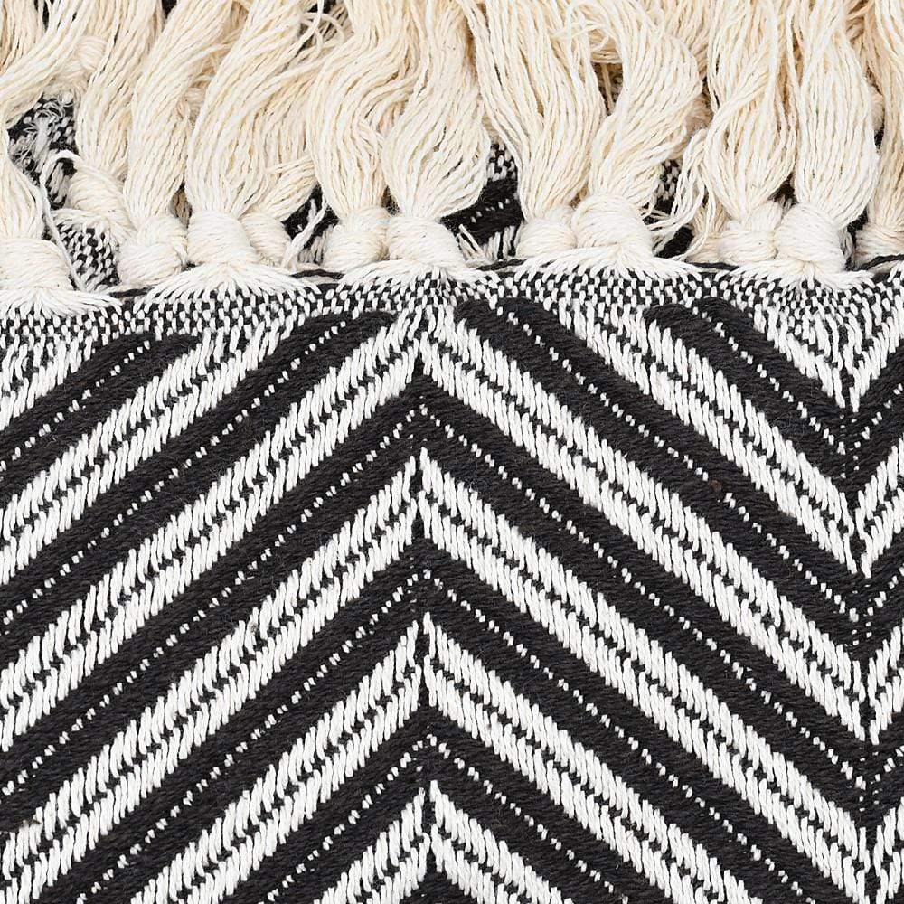 Plaid à franges en coton motifs chevrons noir Plaid "chevrons" à franges en coton 200X135 - Noir