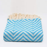 Plaid à franges en coton motifs chevrons turquoise Plaid "chevrons" à franges en coton 200X135 - Turquoise