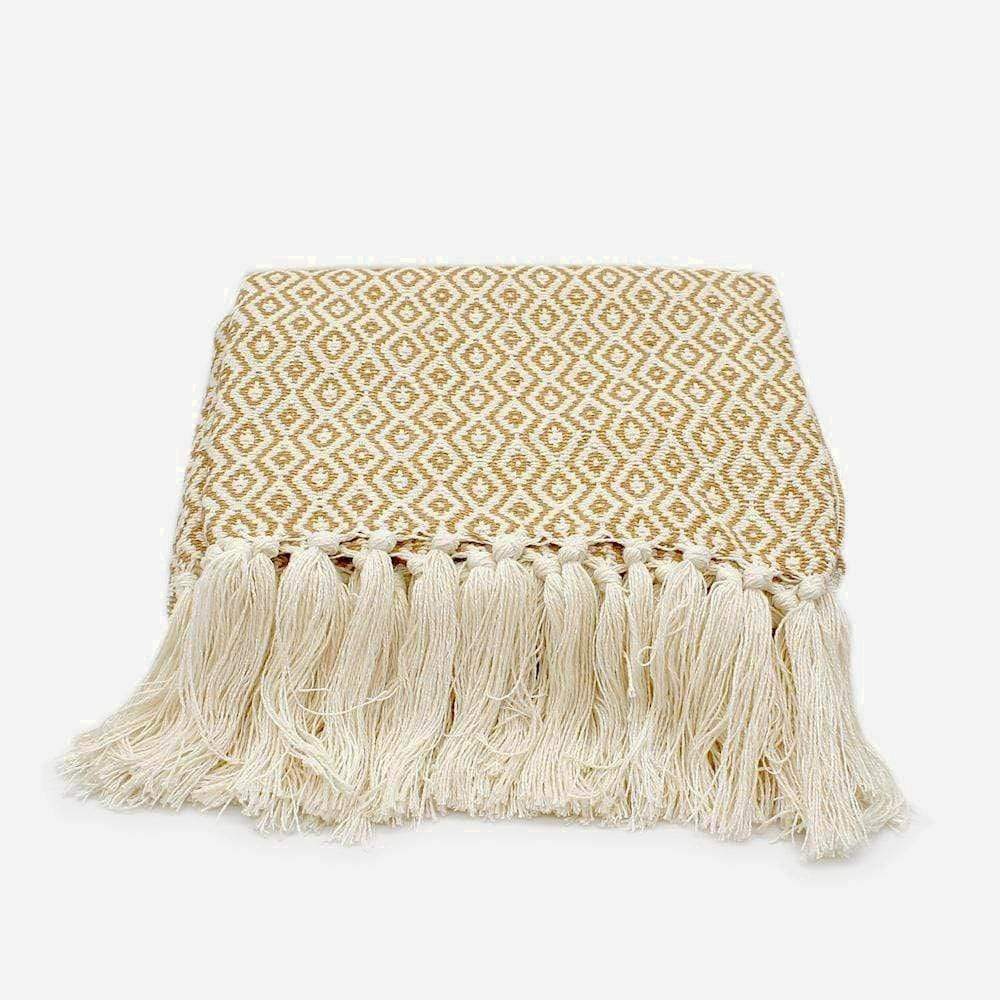 Losango I Cotton Fringed Blanket 200x135 - Beige