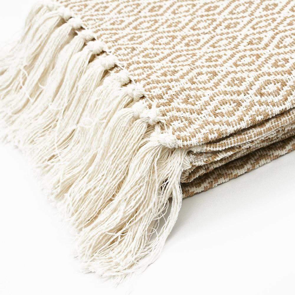 Losango I Cotton Fringed Blanket 200x135 - Beige