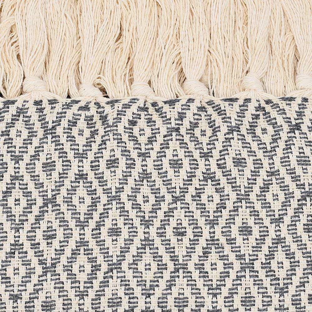 Plaid artisanal en coton portugais I Gris foncé et Beige Plaid à franges en coton 200x135 - Gris foncé