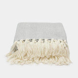 Cotton plaid blanket - Grey & off-white herringbone fabric