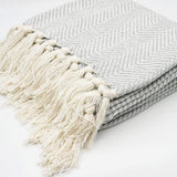 Cotton plaid blanket - Grey & off-white herringbone fabric