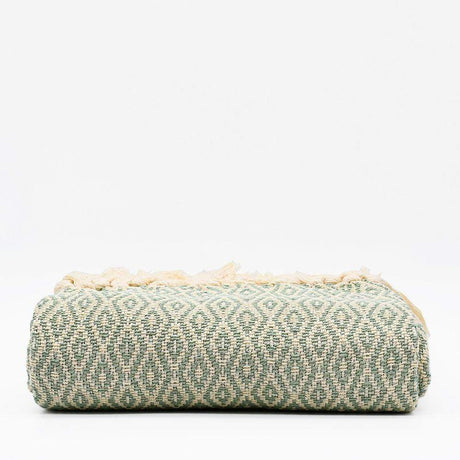 Plaid artisanal vert en coton portugais Plaid à franges en coton 200x135 - Vert