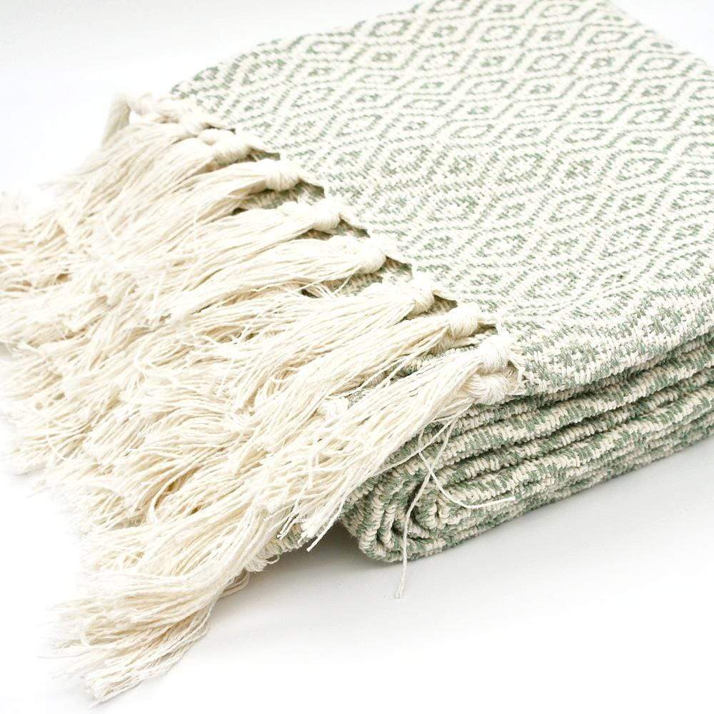 Losango I Cotton Fringed Blanket 200x135 - Green