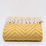 Plaid en coton aux couleurs vives I Artisanat du Portugal en ligne Plaid "chevrons" à franges en coton 200X135 - Jaune