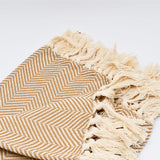 Plaid en coton beige motifs chevrons I Artisanat du Portugal en ligne Plaid à franges en coton "Chevrons" 200x135 - Beige