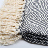 Herringbone I Cotton Fringed Blanket - Dark red