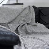 Herringbone I Cotton Fringed Blanket - Dark red