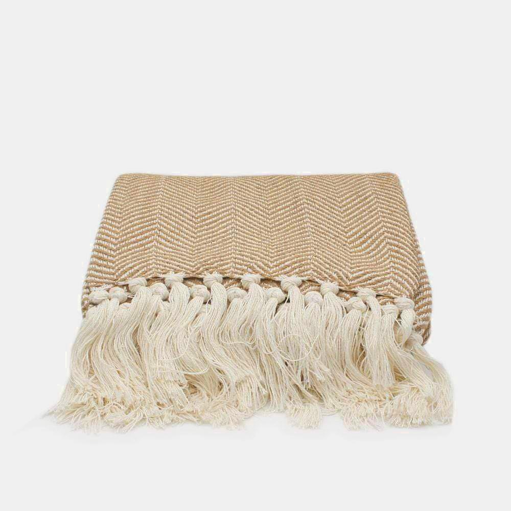 Plaid en coton motifs chevrons I Artisanat du Portugal en ligne Plaid en coton "Chevrons" 200X135 Beige