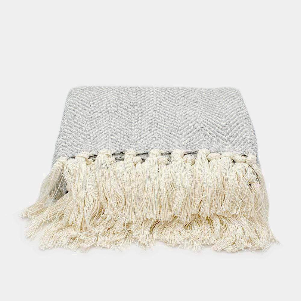 Plaid en coton motifs chevrons I Artisanat du Portugal en ligne Plaid en coton "Chevrons" 200X135 Gris clair