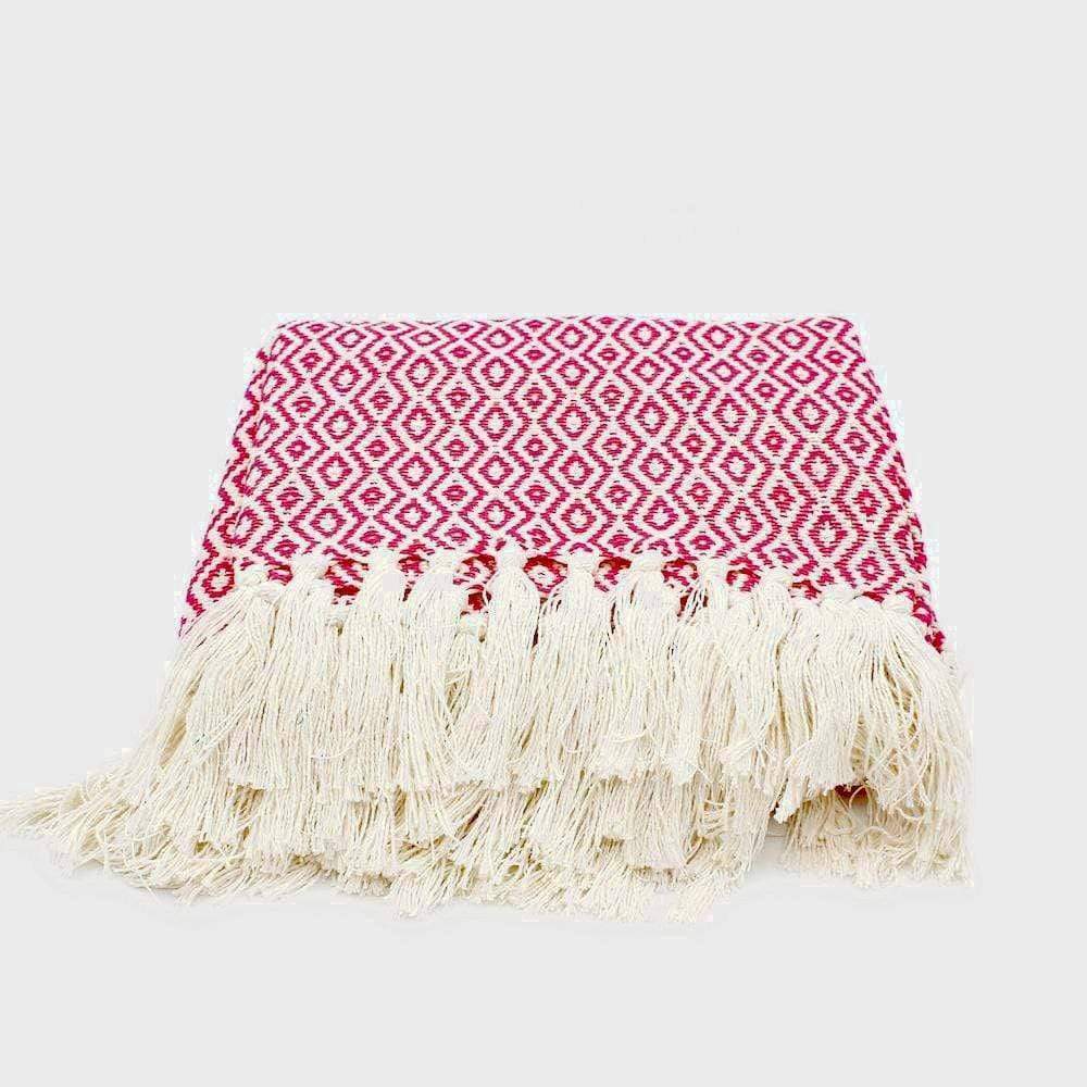 Losango I Cotton Fringed Blanket 200x135 - Pink