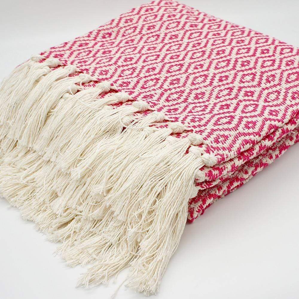 Losango I Cotton Fringed Blanket 200x135 - Pink