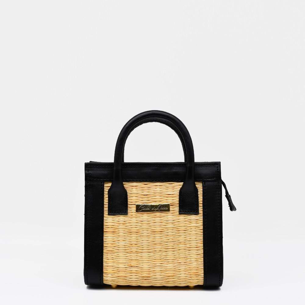 Leather and rush handbag 20cm - Natural