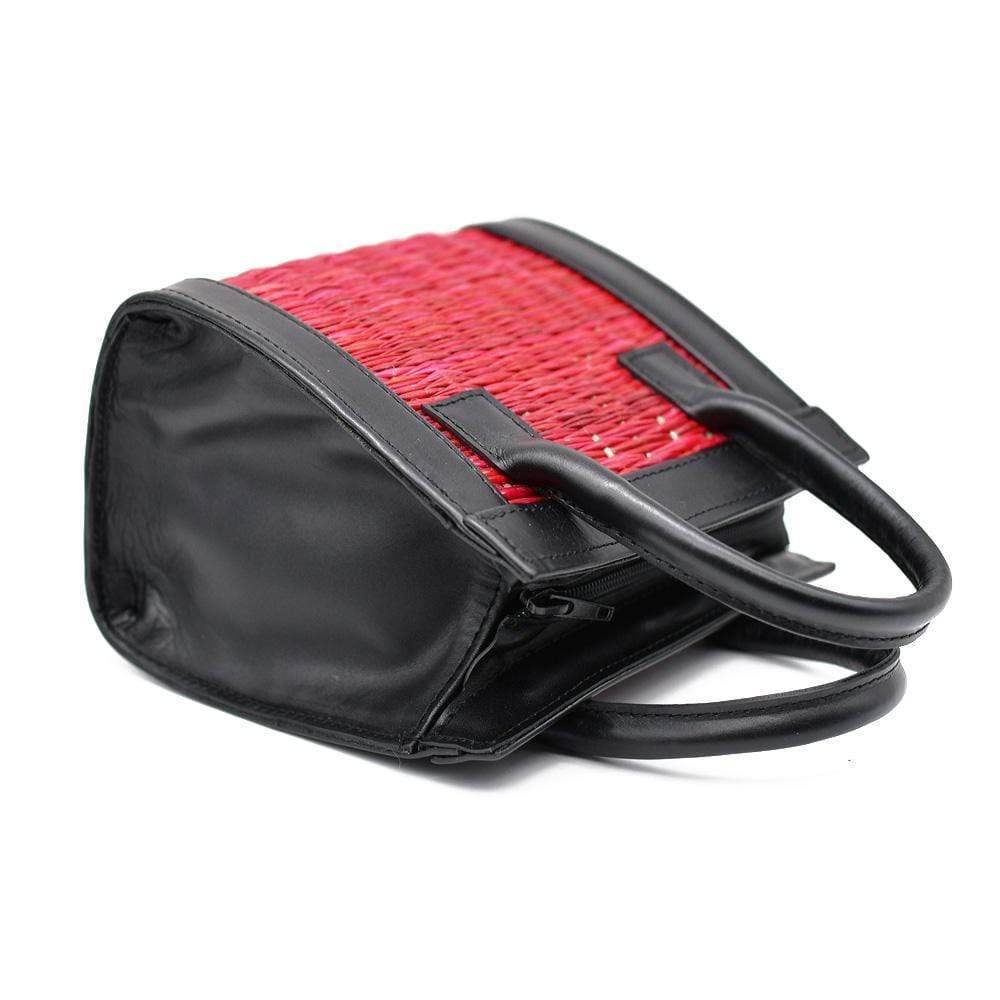 Leather and rush handbag 20cm - Red