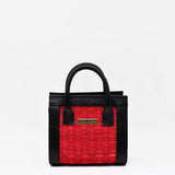 Leather and rush handbag 20cm - Red