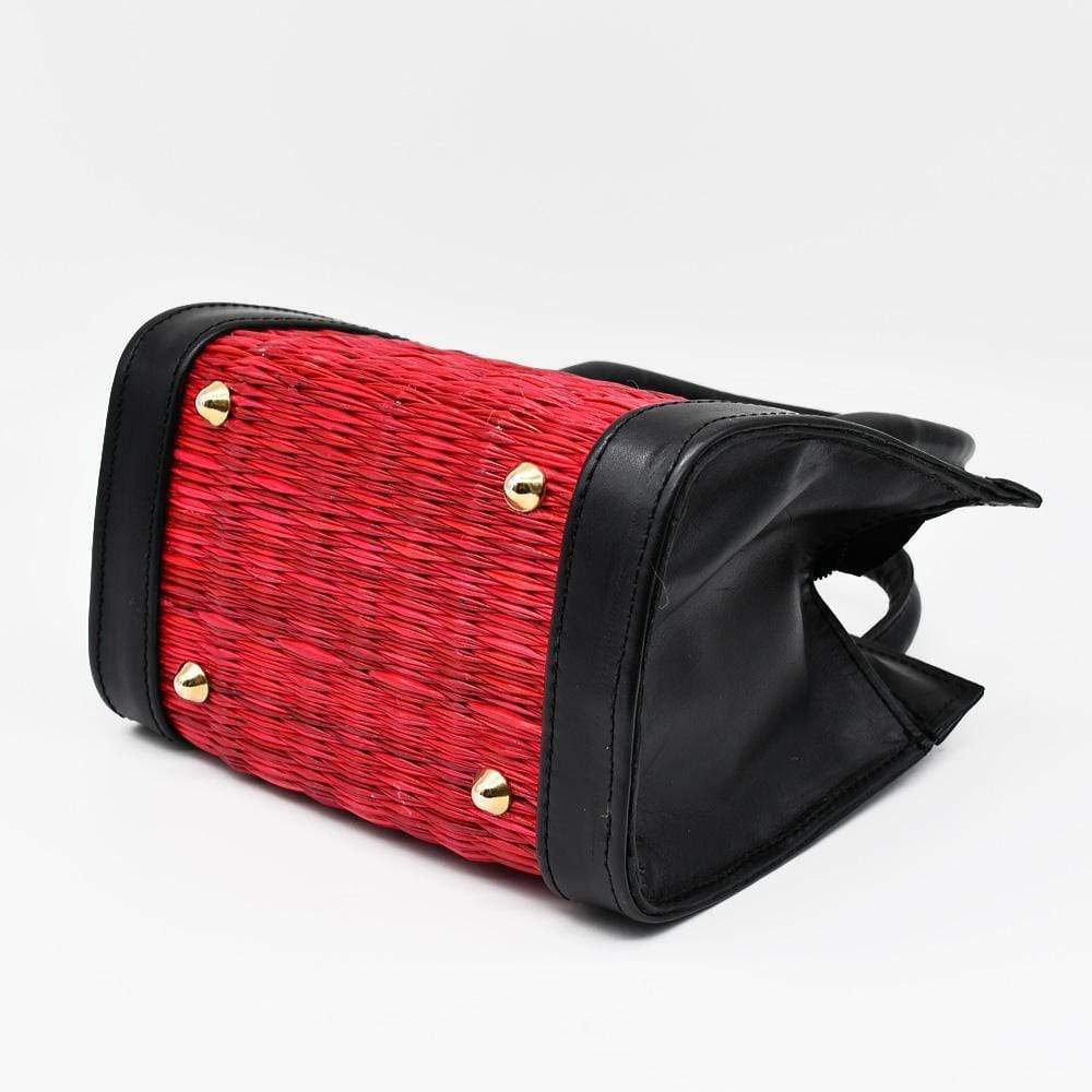 Leather and rush handbag 20cm - Red