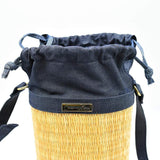 Sac bandoulière denim et jonc - Naturel