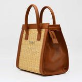 Leather and rush handbag 26cm - Natural