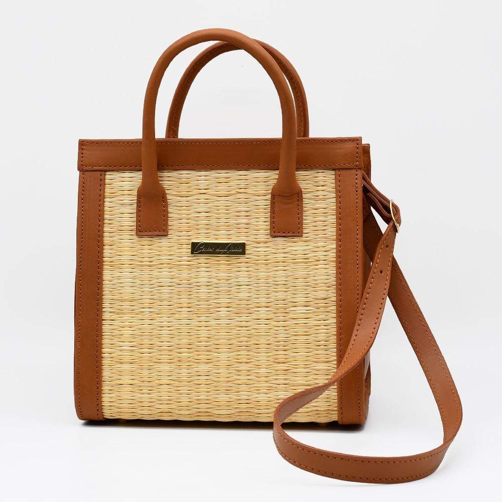 Leather and rush handbag 26cm - Natural