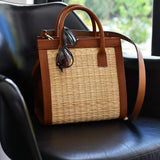 Leather and rush handbag 26cm - Natural